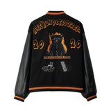 Baby Blue Varsity Jacket Embroidery Stitching PU Leather Hip Hop Loose Jacket