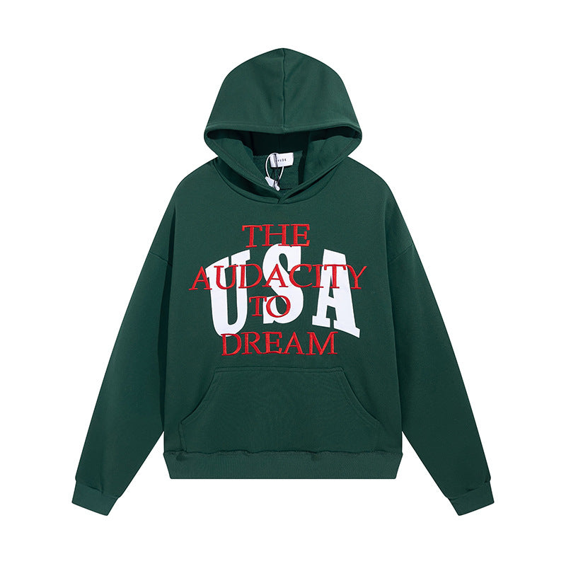 Rhude Hoodie USA Embroidered Hoodie Loose Men and Women
