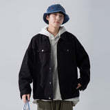 Denim Varsity Jacket Fall Winter Cowboy Coat Men's All-Match Solid Color Loose Jacket