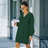 Women's Fall Outfits Sweater Women's Autumn and Winter V-neck Long Sleeve Midi Knitted Dress