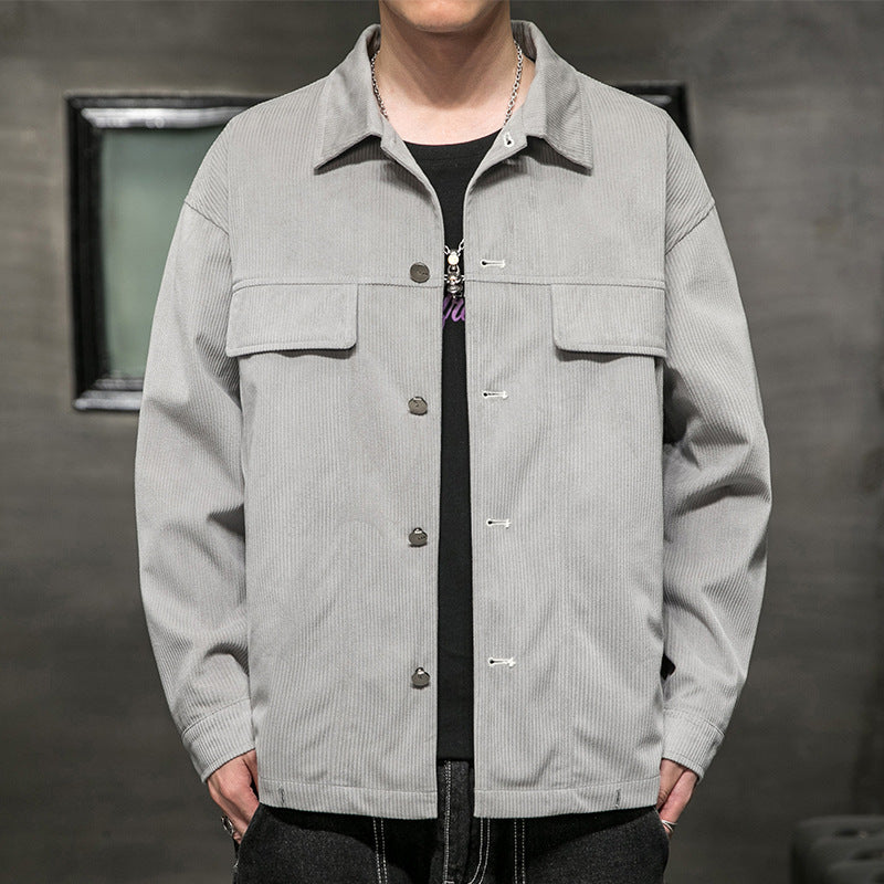 Corduroy Varsity Jacket Men's Labor Jacket Spring Autumn Baggy Coat Spring Corduroy Shirt Top