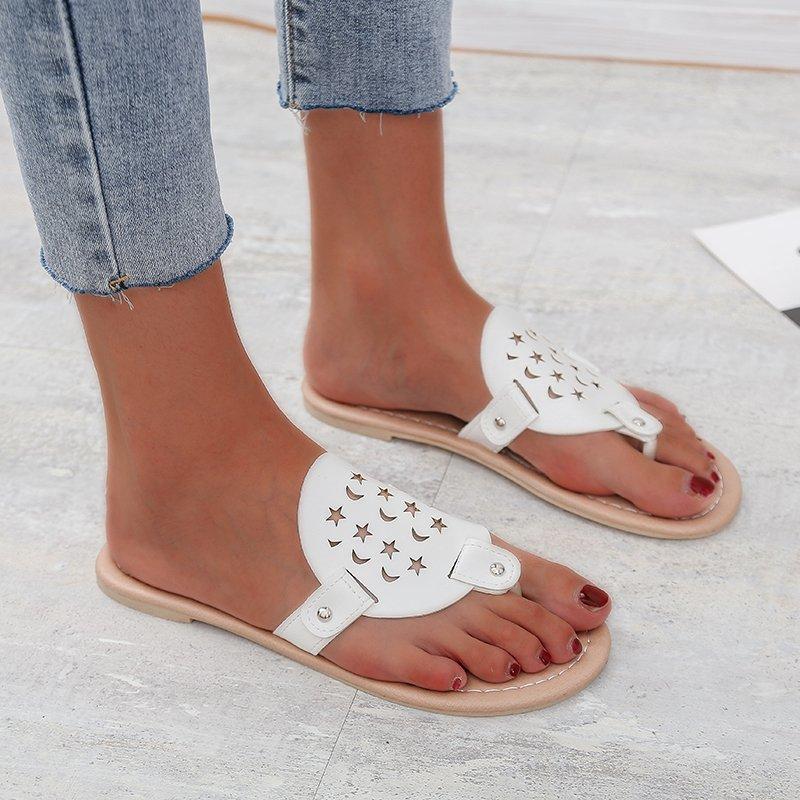 Women Open Toe Sandals Flats Summer Casual Flat Multi-Color Flip-Toe Large Size Shoes