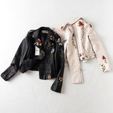 Women PU Leather Jacket Biker Motorcycle Coat Sleeve Zipper Rivet Embroidery PU Leather Motorcycle Clothing Short Coat