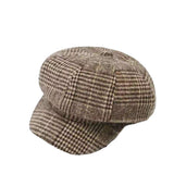 Check Beret Hat Autumn and Winter Solid Color Striped Peaked Cap
