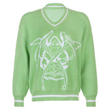 Preppy Aesthetic Sweater Heart V-neck Loose Fashion Knitwear
