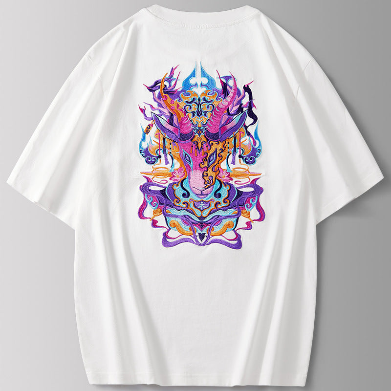 Zodiac Shirts Summer Zodiac Antelope Fashion Brand T-shirt Men's round Neck Short Sleeved T-shirt