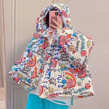 Women Winter Coats Puffer Jacket down Coat Winter Cartoon Childlike Graffiti Hooded down Jacket Coat