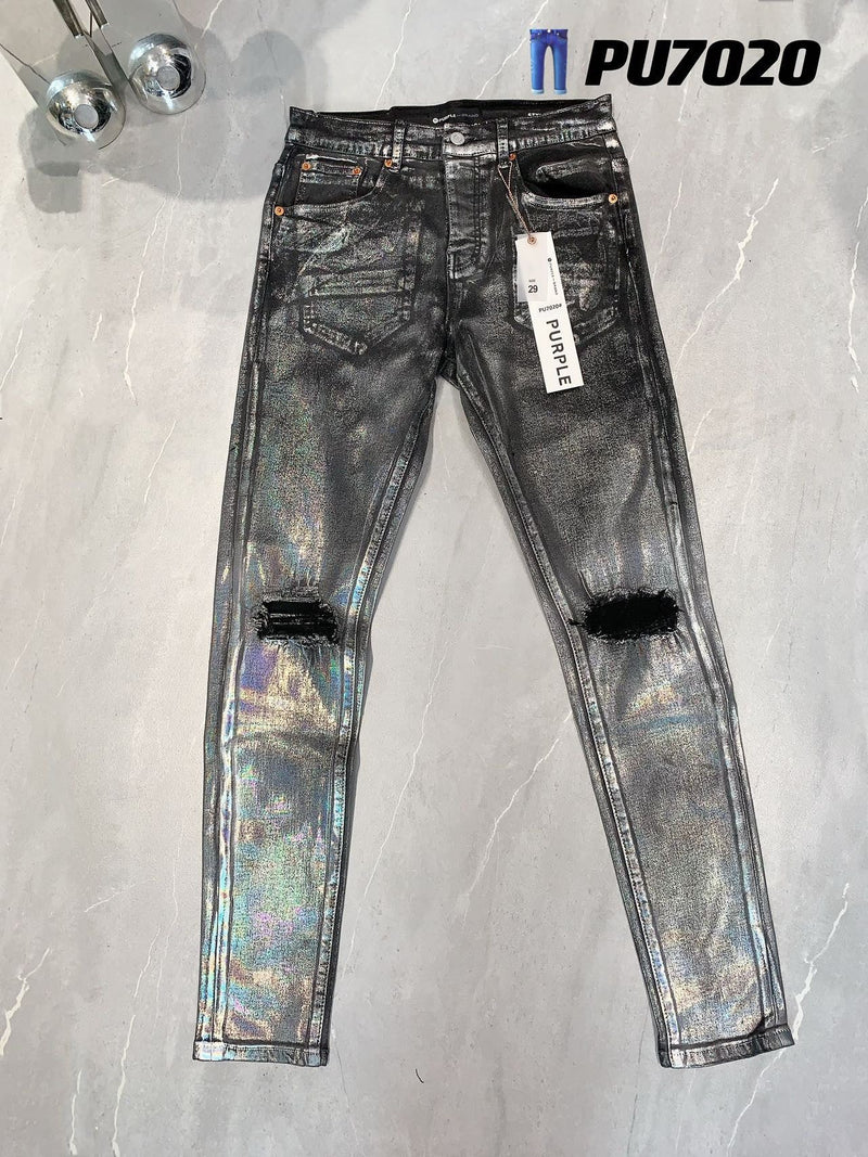 Purple Brand Jeans Black Trousers Silver Coated Jeans #7020