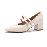 Nude Block Heels Closed Toe Pumps Women's High Heels Women