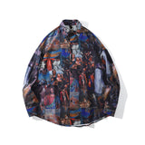 Mens Fall Outfits High Street Hip Hop Oil Painting Graffiti Shirt Retro Loose Couple Coat Men and Women