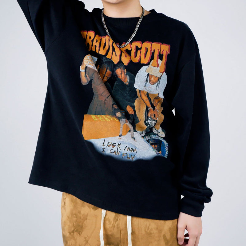 Oversized 90S T Shirt Hip Hop Rap Printed Crew Neck Sweatshirt