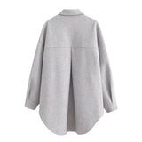 Women Fall Fall Woolen Loose Shirt Coat Single-Breasted Mid-Length Top
