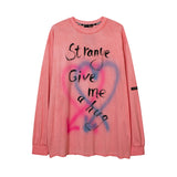 Mens Fall Outfits Retro Dark High Street Hand-Painted Long-Sleeved T-shirt Men Oversize