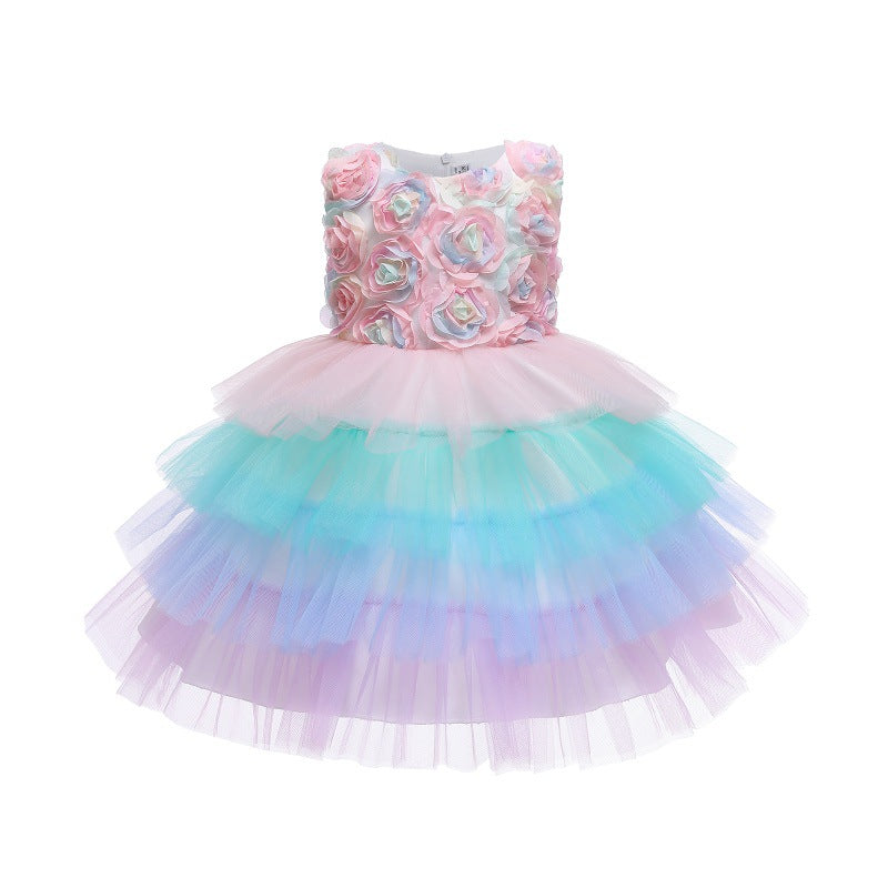 Toddler Girls Sequin Gown Dress Children's Baby Full-Year Dress Wedding Dress Girl Princess Dress