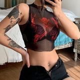 Women Rave Outfits Tops See-through Women's Printed Wear Sexy