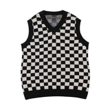 Men Sweater Vest Color Matching Plaid Sweater Vest Vest Men's Loose V-neck Sleeveless Waistcoat Sweater Coat
