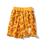 Shark Print Shorts Orange Camouflage Cotton Shorts Men Teenagers Student Cropped Shorts