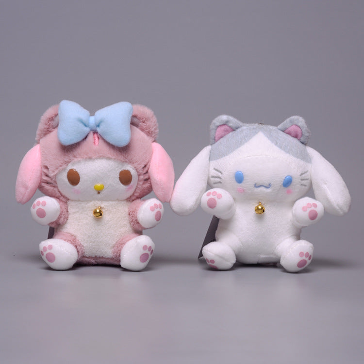 My Melody Plush Japanese Cute Cartoon Transformation Cat Melody Cinnamoroll Babycinnamoroll Plush Toy Doll Pendant Bag Hanging Ornaments Kulomi