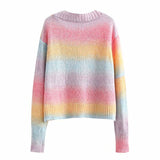 Women Fall Fall Tie-Dyed Colorful Small Flower Decorative Cardigan Hollow out V-neck Breasted Top