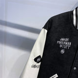 Black Varsity Jacket Racer Jacket Autumn and Winter Baseball Collar Jacket Fashion Racing Suit Coat Woolen Jacket