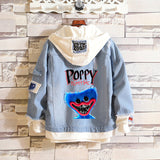 Comic Denim Jacket Men and Women Fashion Hooded Denim Jacket Spring and Autumn
