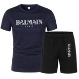 Balmain T Shirt & Sweatpant 2 Piece Set Men's Sport Suit Casual Shorts Short Sleeve