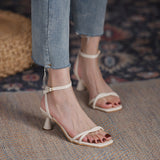 Nude Block Heel Peep Toe Retro Sandals