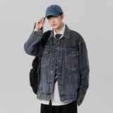 Denim Varsity Jacket Street Retro Loose Denim Jacket Men's Autumn and Winter New Washed Jacket