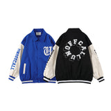 Baby Blue Varsity Jacket Colorblock Baseball Uniform Jacket for Men and Women Baggy Coat