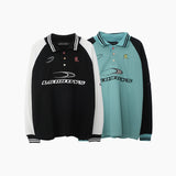 Mens Fall Outfits Oversize Vintage Basketball Sports Style Lapel Long Sleeve T-shirt for Men