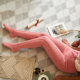 Women Christmas Santa Claus Leggings Autumn Warm Thick Leggings Foot Cover Skinny Pants Ribbed Stretch Knit Elastic Pilates