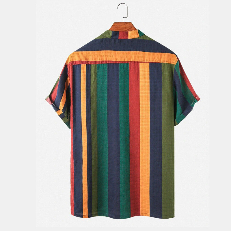 Men Hawaii Shirts Men's Fashion Striped Short Sleeve Shirt