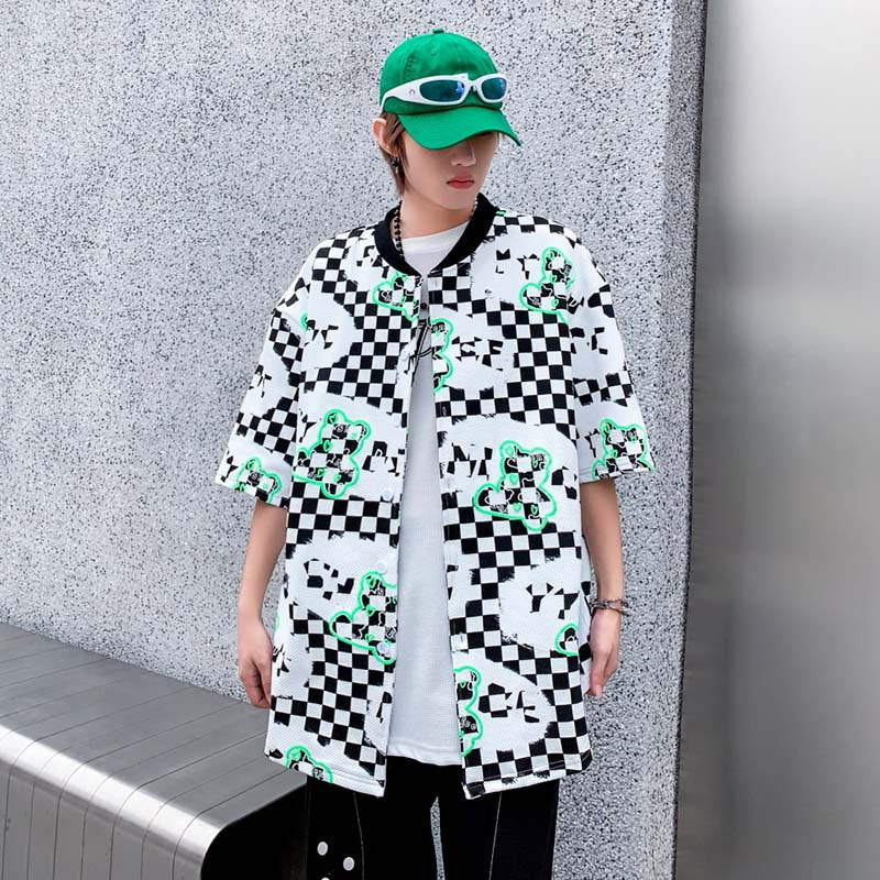 Baggy Baseball Jersey Cartoon Printed Shirt Men's and Women's Loose Casual Baseball Uniform