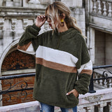 Women Winter Coats Plush Women's Clothing Jacket Long-Sleeved Striped Loose Hooded Urban Casual Jacket
