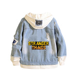 Stranger Things Hellfire Club Coat Fake Two-Piece Denim Jacket Spring and Autumn Loose Denim Jacket Hooded Jacket