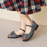 Flat Dress Sandals Summer Low Heel Peep Toe Bow Buckle Sandals