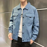 Yellow Varsity Jacket Autumn Youth Casual Fashion Clothes Tooling Lapel Men's Coat