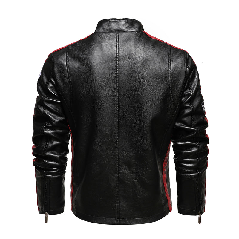 Black Varsity Jacket Racer Jacket Men's Motorcycle Leather Coat Street Motorcycle Racing Suit Pu Jacket Fleece Jacket
