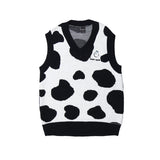 Mens Fall Outfits Vintage Cows Pattern Knitted Vest Man Loose Couple Pullover Sleeveless Sweater