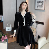 Winter Formal Dresses French Dress Gold Velvet Skirt for Women Autumn and Winter