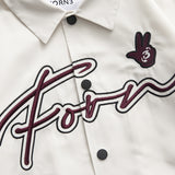 Beige Varsity Jacket Unisex Style Letter Embroidery Baseball Jacket Men's Coat