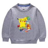 Children Pokemon Pikachu Hoodie Spring and Autumn Solid Color round Neck Sweater