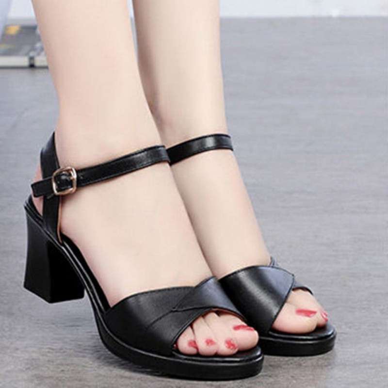 Nude Block Heel Peep Toe Summer High Heel Sandals