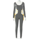 Winter Solid Color Casual Midriff Outfit Lace-up Tight Trousers Jumpsuit for Women