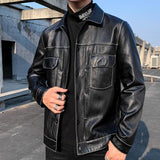 Graphic Leather Jacket Women Fall Men's Clothing Street Handsome Slim Lapel Leather Jacket Casual Motorcycle Jacket