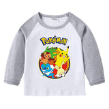 Children Pokemon Pikachu Hoodie Spring and Autumn round Neck Cartoon Long Sleeve T-shirt Cotton