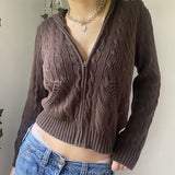Preppy Aesthetic Sweater Hooded Zipper Solid Color Coat Short Top