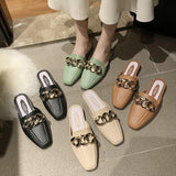Finn Chain Pointed Toe Mule Shoes Toe Cap Semi Slipper Women's Summer Outdoor Slippers