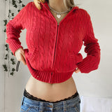 Preppy Aesthetic Sweater Hooded Zipper Solid Color Coat Short Top