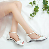 Flat Dress Sandals Summer Low Heel Peep Toe Buckle with Bowknot Sandals